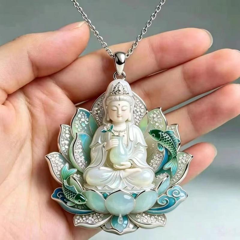 Nine Tailed Fox Enamel Pendant Necklace Chinese Style Vintage Design Jewelry for Women Banquet Wear Accessory