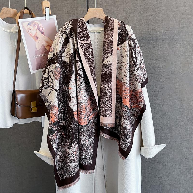 Luksusowa marka kaszmirowy damski kwiatowy szalik zimowy ciepły szal i otulacz bandana pashmina damski kwadratowy gruby koc poncho