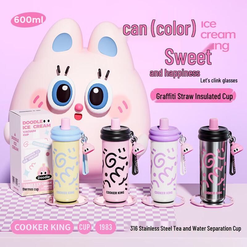 Chui Da Huang Graffiti Ice Cream Kids Insulated Straw Bottle