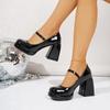 Block Heel Mary Jane Single Shoes Autumn New Round Toe Shallow Mouth One Strap Platform Non-Slip Wear-Resistant High Heels
