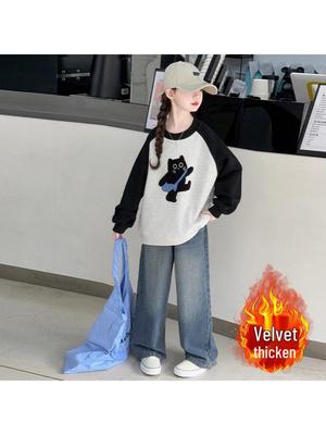 Fleece-Lined Girls' Autumn/Winter Casual Hoodie - 2025 New Fashion Top for Medium/Large Children