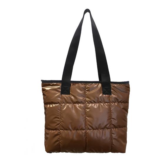 

Сумка-тоут женская стеганая на плечо глянцевая пухлая сумочка легкая застежка-молния кошелек для работы путешествий спортзала шопинга коричневый