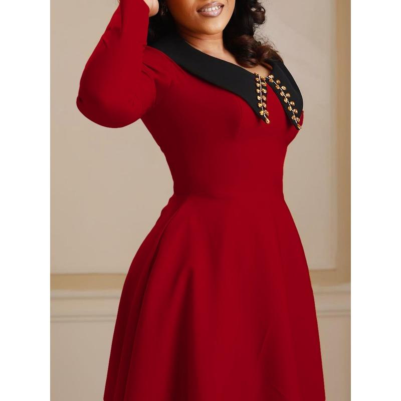 YYFS Moda damska Wiosna Jesień Jednolity kolor Nadruk Długi rękaw POLO Dekolt Wysoki stan Sukienki codzienne