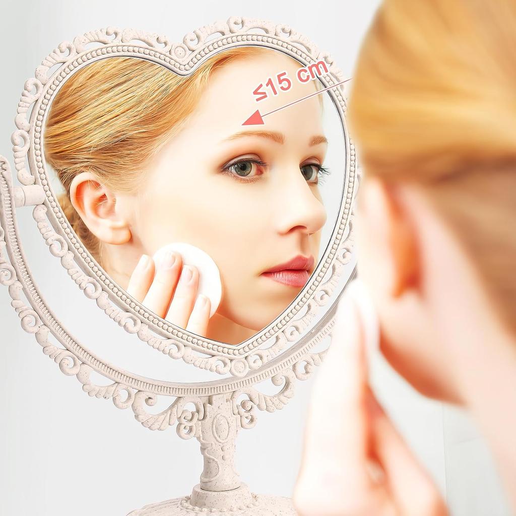 Vintage Rotation Table Mirror, Freestanding Tabletop Makeup Mirror, 360° Double Sided Vanity Tabletop Makeup Mirror for Girl Women Bathroom Bedroom