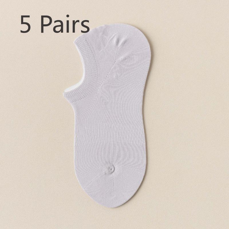 5 Pairs of Women's Summer Thin Cotton Non Slip Absorbent Breathable Invisible Shallow Mouth Sports Socks
