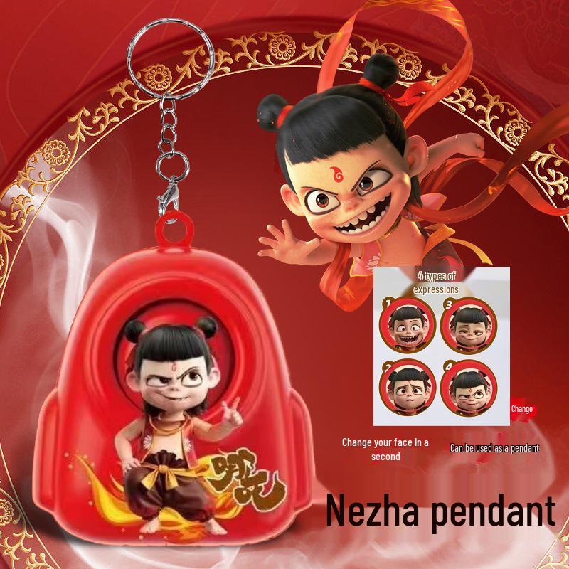 Nezha Face-Changing Keychain: Conquer the Dragon King, Ao Bing Press-to-Change Doll Pendant