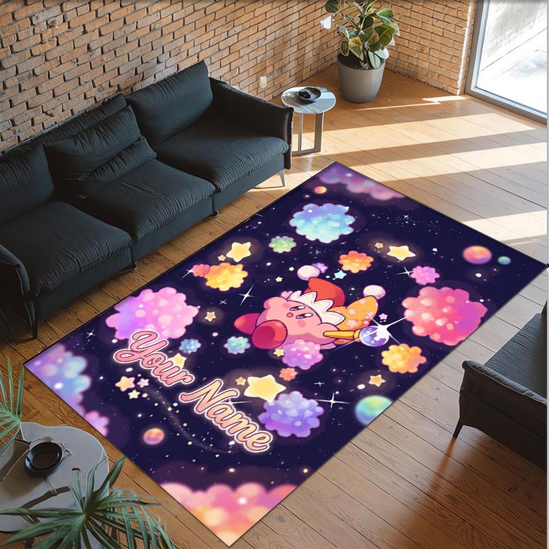 Personalized Crystal Velvet Carpet Custom Name Text,Kirby Anti Slip Area Rug For Home Decoration