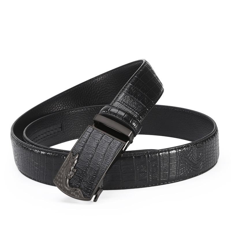 Premium Alloy Automatic Buckle Men'S Pure Cowhide Belt Business Fashion Versatile High-End Crocodile Pattern Belt