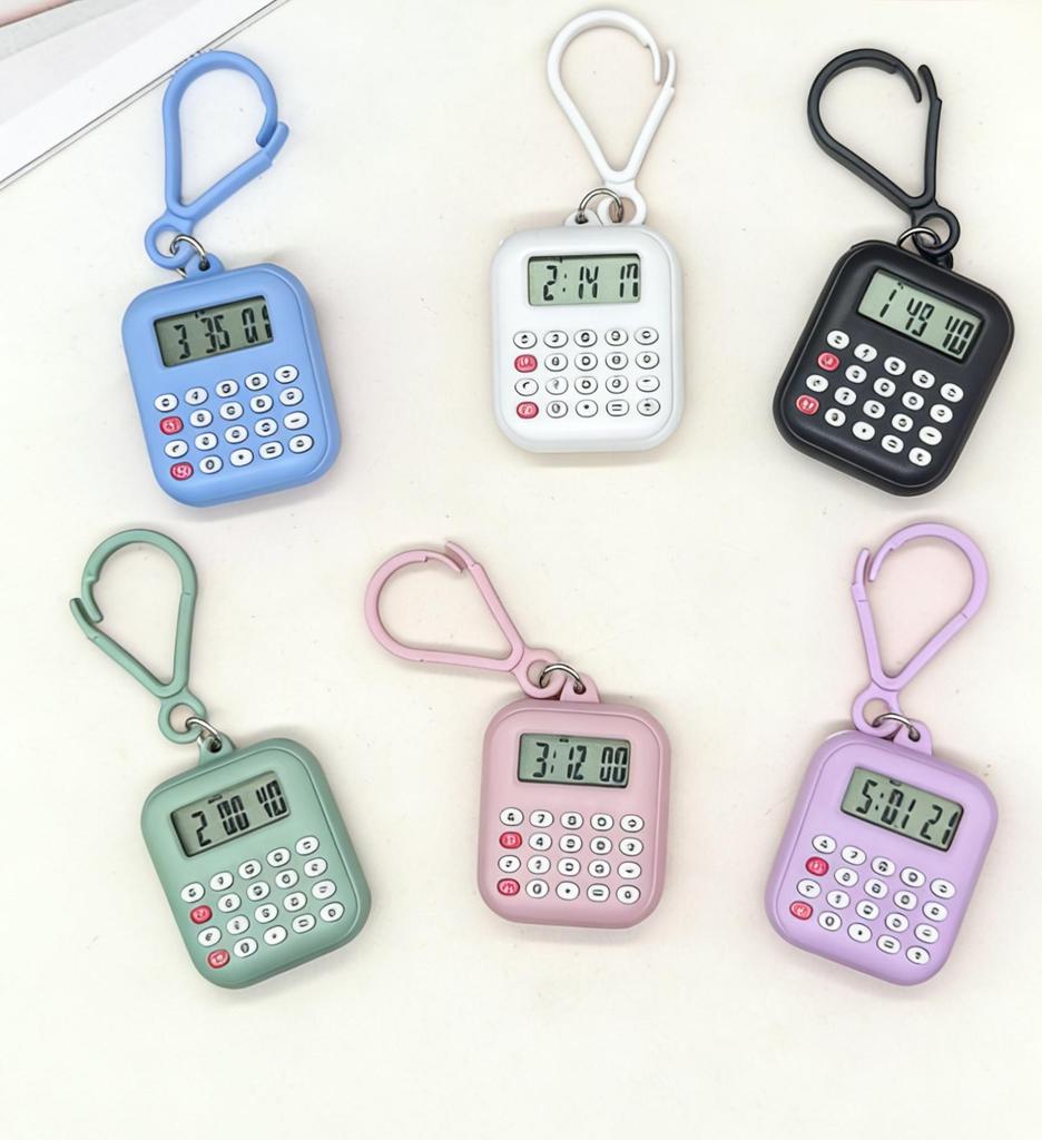 Student Mini Calculator Watch Pendant - Electronic Time Telling Clock Keychain