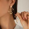 Exaggerate Trendy Liquid Lava Metal Heart Drop Stud Earrings for Women Charm Geometric Irregular Folds Party Jewelry Accessory