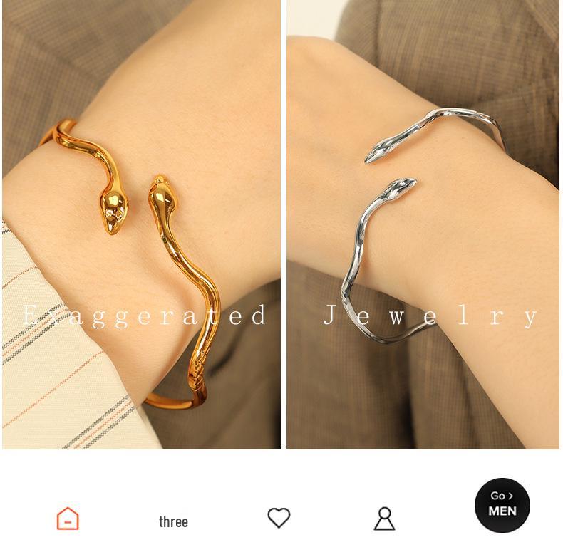 High-End Stainless Steel Spirit Snake Design Open Bracelet for Girls