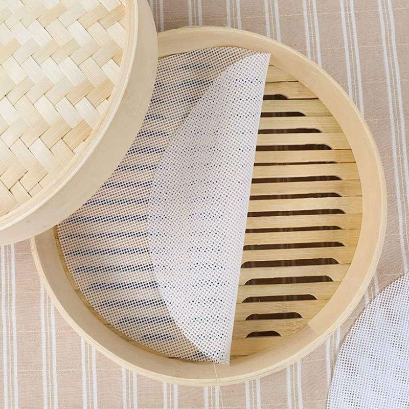 Silicone Bamboo Steamer Liners Non-Stick Round Reusable Steamer Mesh Pad Mats for Steaming Dumplings Vegetables Dim Sum Rice Buns Fish Kitchen Tools
