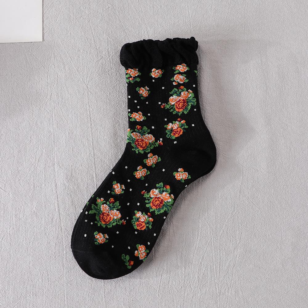 Retro Ethno-Stil Kinder Knöchelsocken, Trendige Sommer- und Frühlings-Leichte Blumen-Kristallseide Frottee-Lange Socken