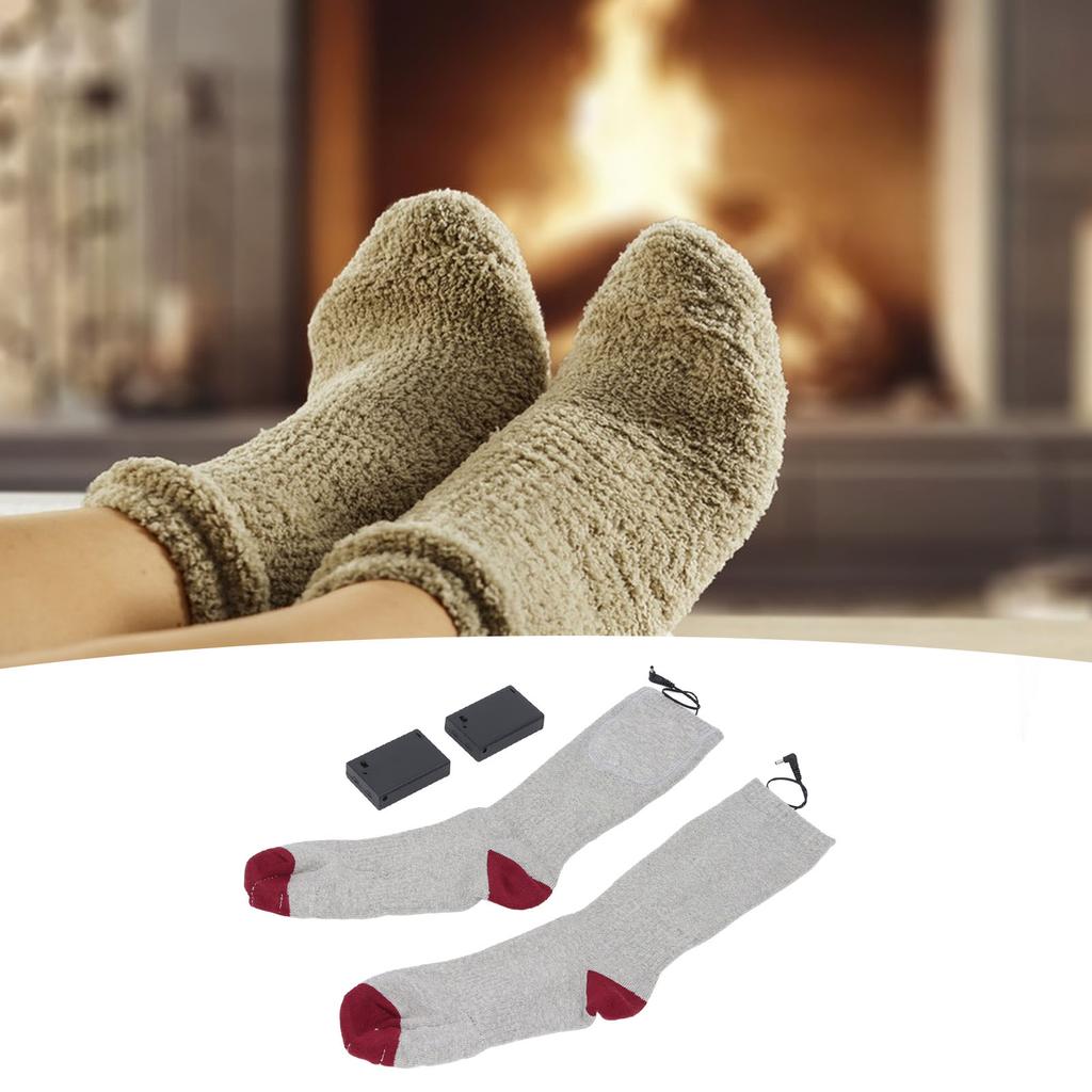 Electric Heated Socks Battery Operated Comfortable Cotton Socks for Winter Travel Camping Cycling Skiing Hiking One Size