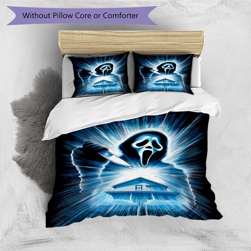 3pcs Duvet Cover Set (1*Duvet Cover + 2*Pillowcase, Without Core), Ghostface Print Bedding Set, Bedroom Decor, All‑Season, Gift