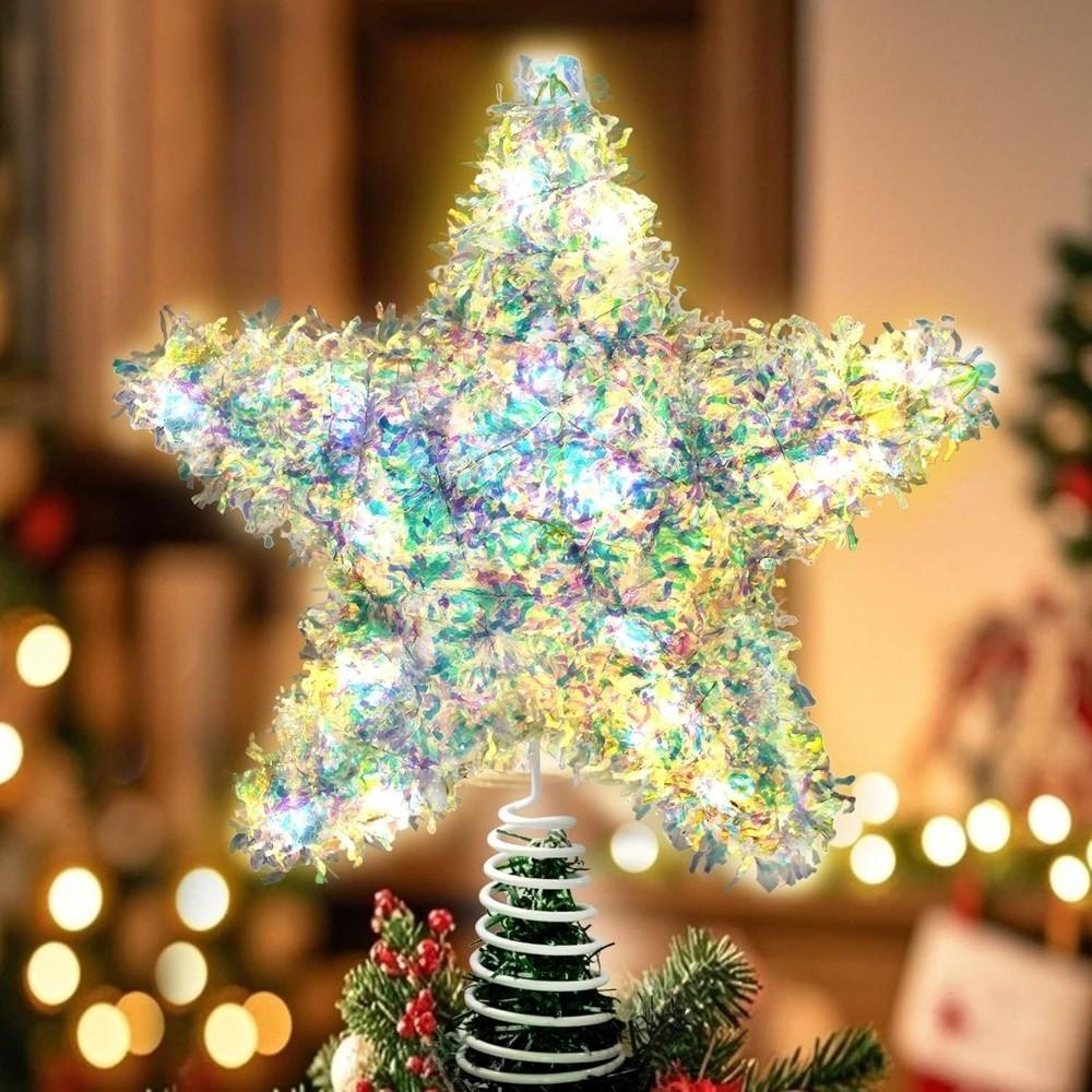 Hollow Xmas Tree Ornament 3D Glitter Star Glowing Tree Topper Creative Christmas Trees Topper