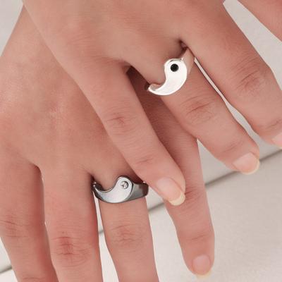 Moda Amizade 2 Peças Anéis Yin Yang Combinando Gótico Cool Anéis Empilháveis
