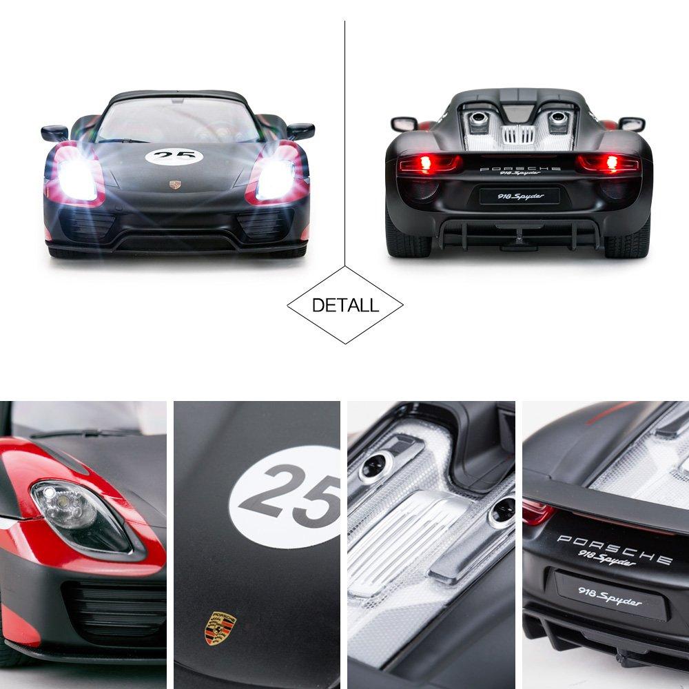 Porsche RC model RASTAR scale Porsche 918 Spyder toy car with black car, 1/14 lighting,