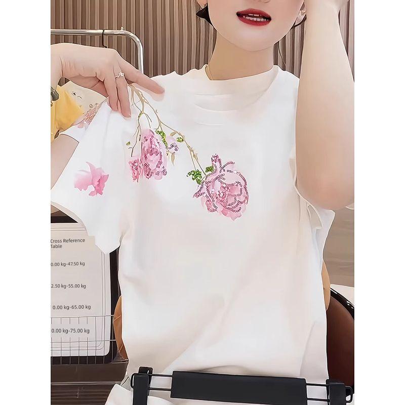 

Топ премиум-класса свободного кроя для похудения Ins 2025 лето новый универсальный модный с круглым вырезом темпераментная футболка с коротким рукавом женская White 2XL [Suggested 62.50 kg-70.00 kg]]