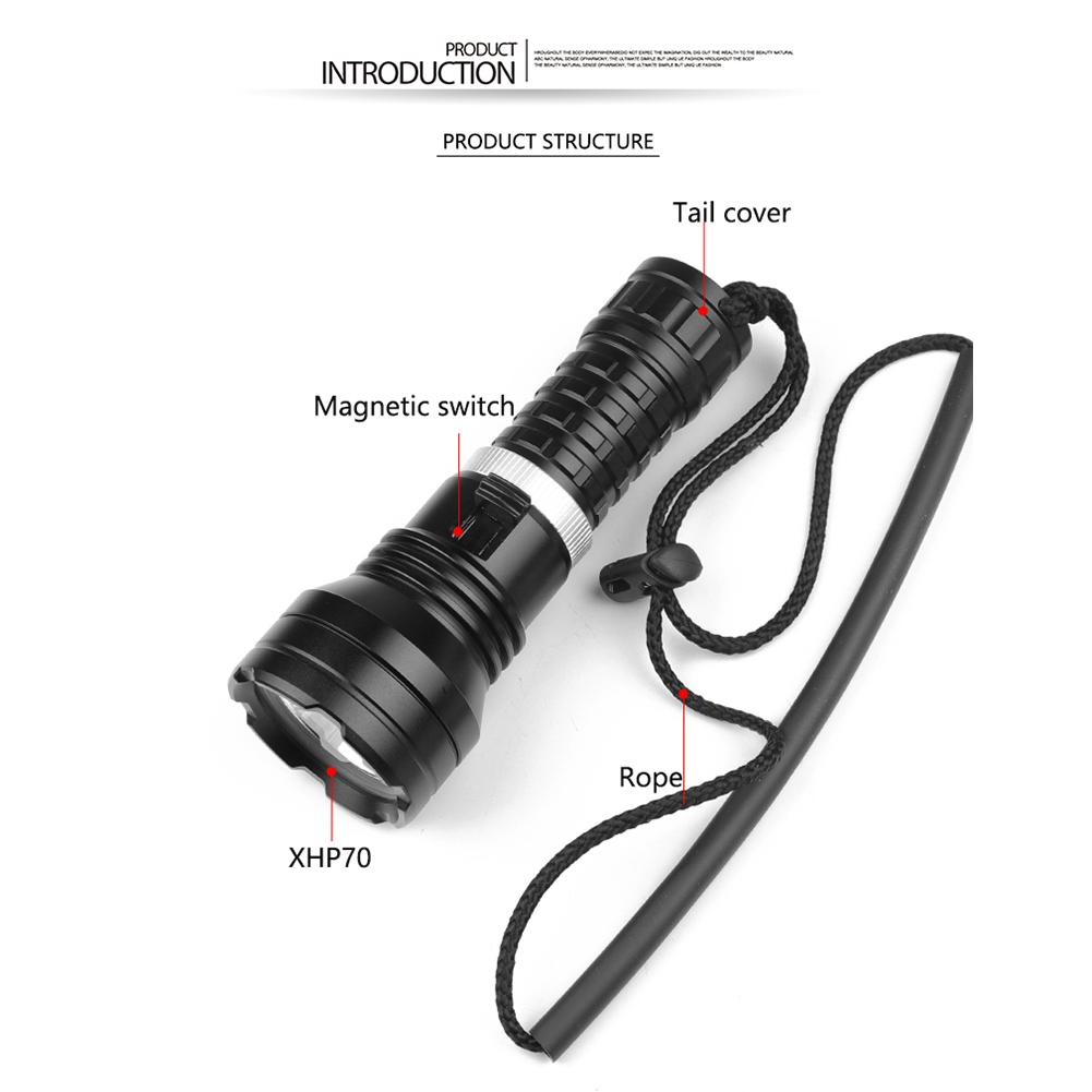 Super Bright XHP70 LED Diving Flashlight Underwater Torch Portable Lantern