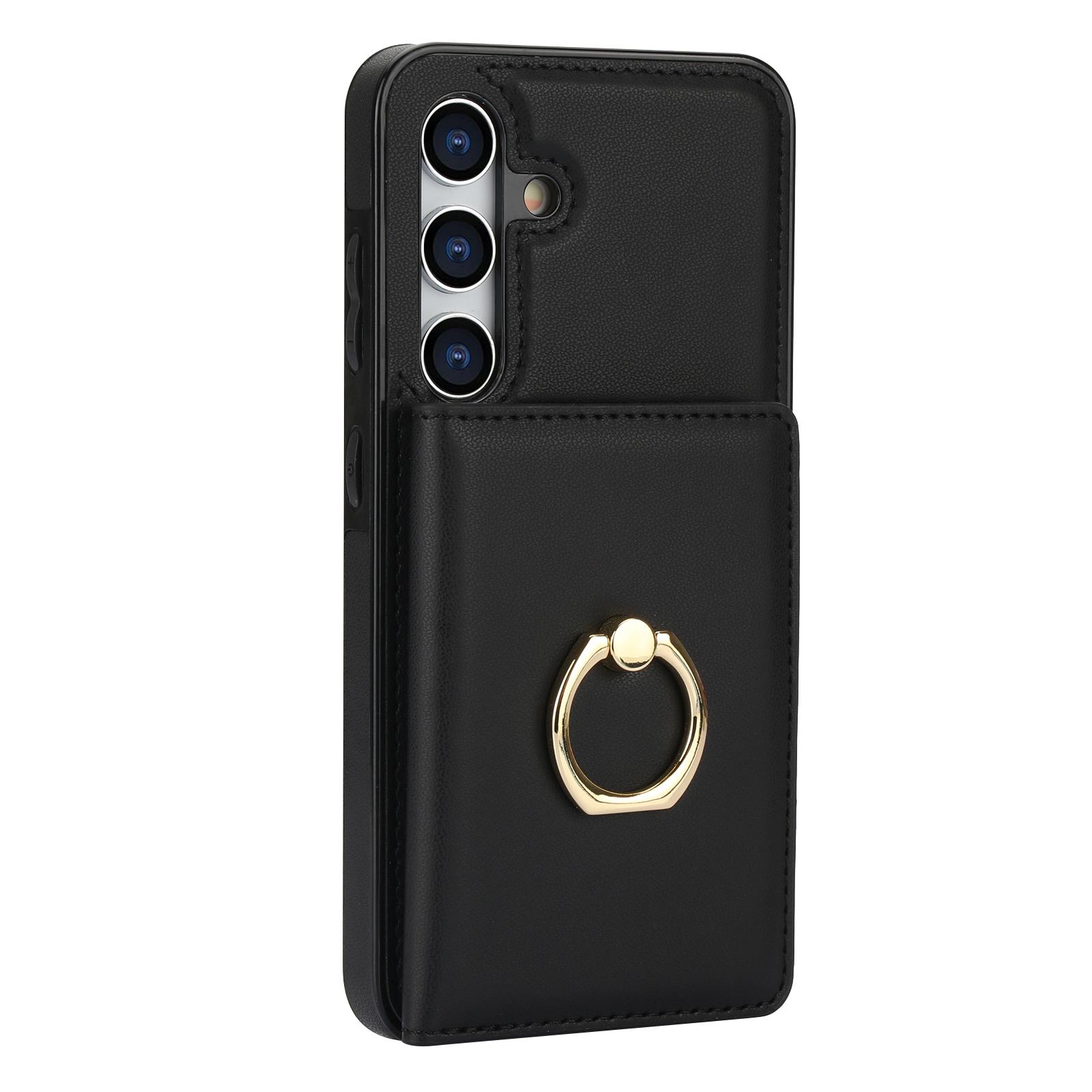 

Кольцо держатель карты Solt кошелек кожаный чехол для Samsung Galaxy S24 Ultra S23 Plus S22 S21 FE A55 A15 A14 A54 сумка RFID подставка чехол For Samsung S22 чёрный