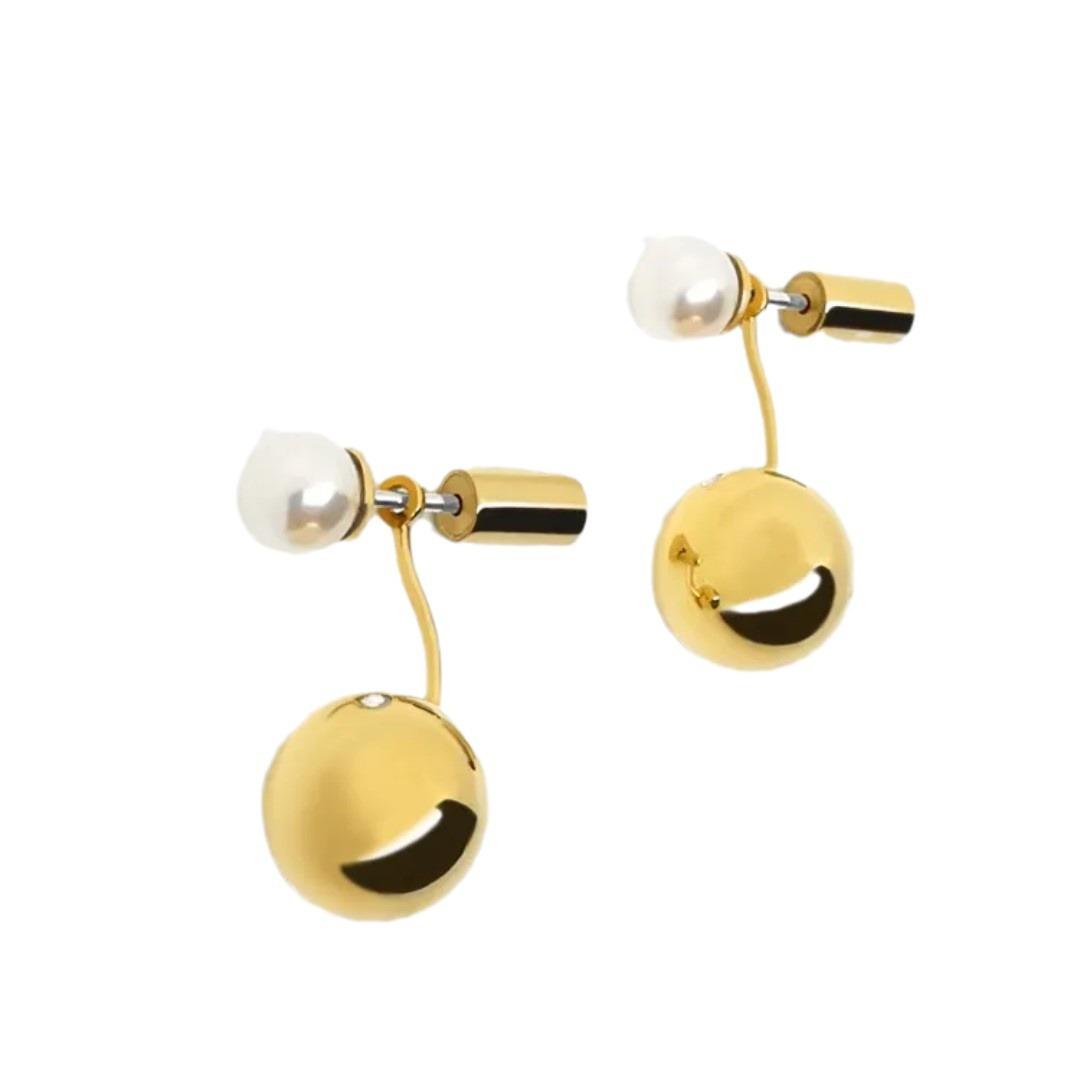 

Round Bead Pearl Earrings Front And Rear Hanging Stud Earrings Xiaohongshu Temperament High-End Temperament Versatile Earrings