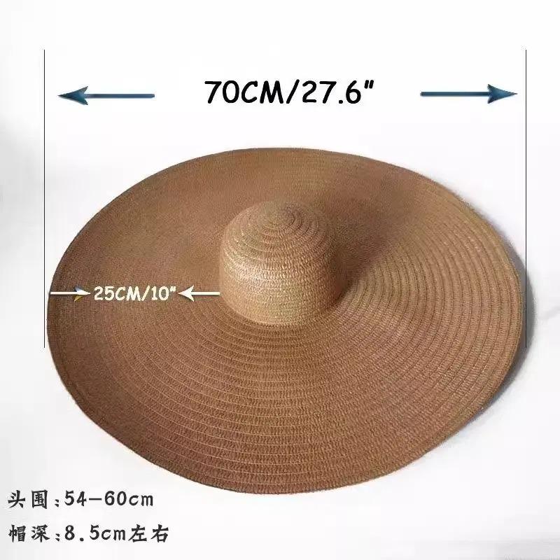Oversized Brim Straw Hat Women's Foldable Vacation Beach Hat 70 Large Brim Sun Hat