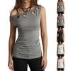 Women’s Sleeveless Asymmetric Cutout Ruched Solid Shoulder T Shirt Top with Eyelet for Casual Wear