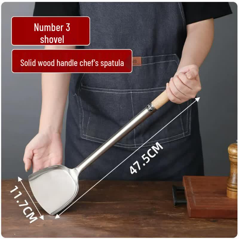 Extended Wooden Handle Stainless Steel Spatula