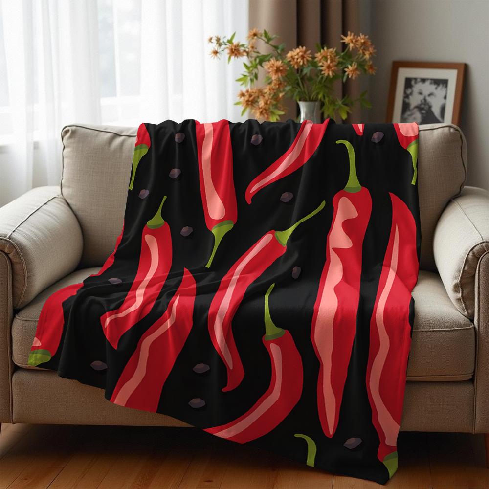 Red Chili Pepper Cartoon Anime Print Flannel Blanket Soft Warm Throw for Kids Bedroom Sofa Christmas Office Car