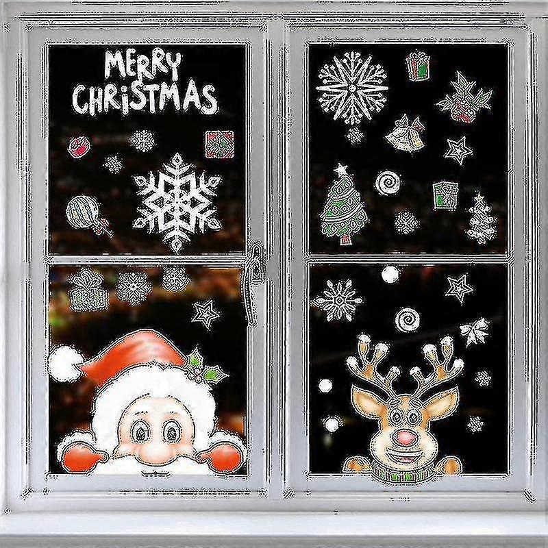 252pcs 8 Sheet Christmas Snowflake Window Cling Stickers For Glass, Xmas Decals Decorations Holiday Snowflake Santa Claus Reindeer Decals For Party