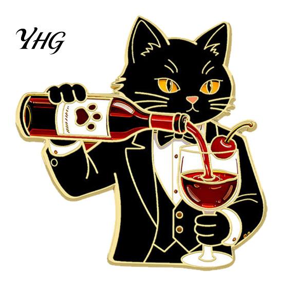 Kitten Lapel Pin Cartoon Red Wine Cat Brooch, Enamel Decorative Scarf Pin, Jackets Backpacks Clothes Accessory for Women Men Animal Brooch