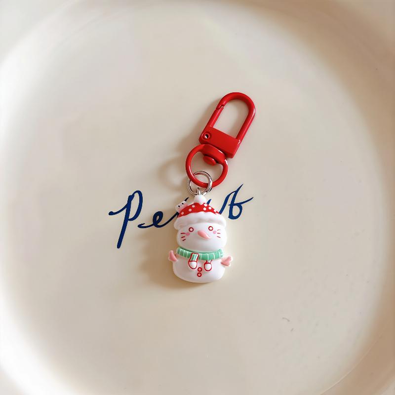 Cute Christmas Keychain Cartoon Santa Claus Snowman Kitten Pendant Key Ring Backpack Decoration Accessories  Year Gift