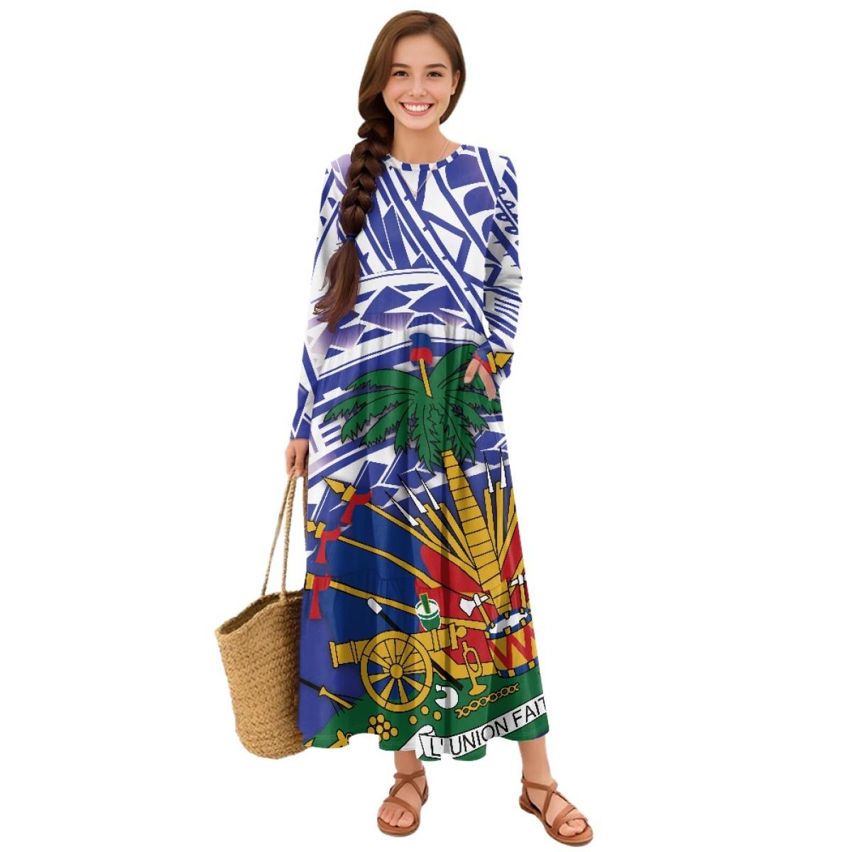Long Sleeve Casual Dress Ladies Patchwork Hem Design Daily Wear Midi Dress S
