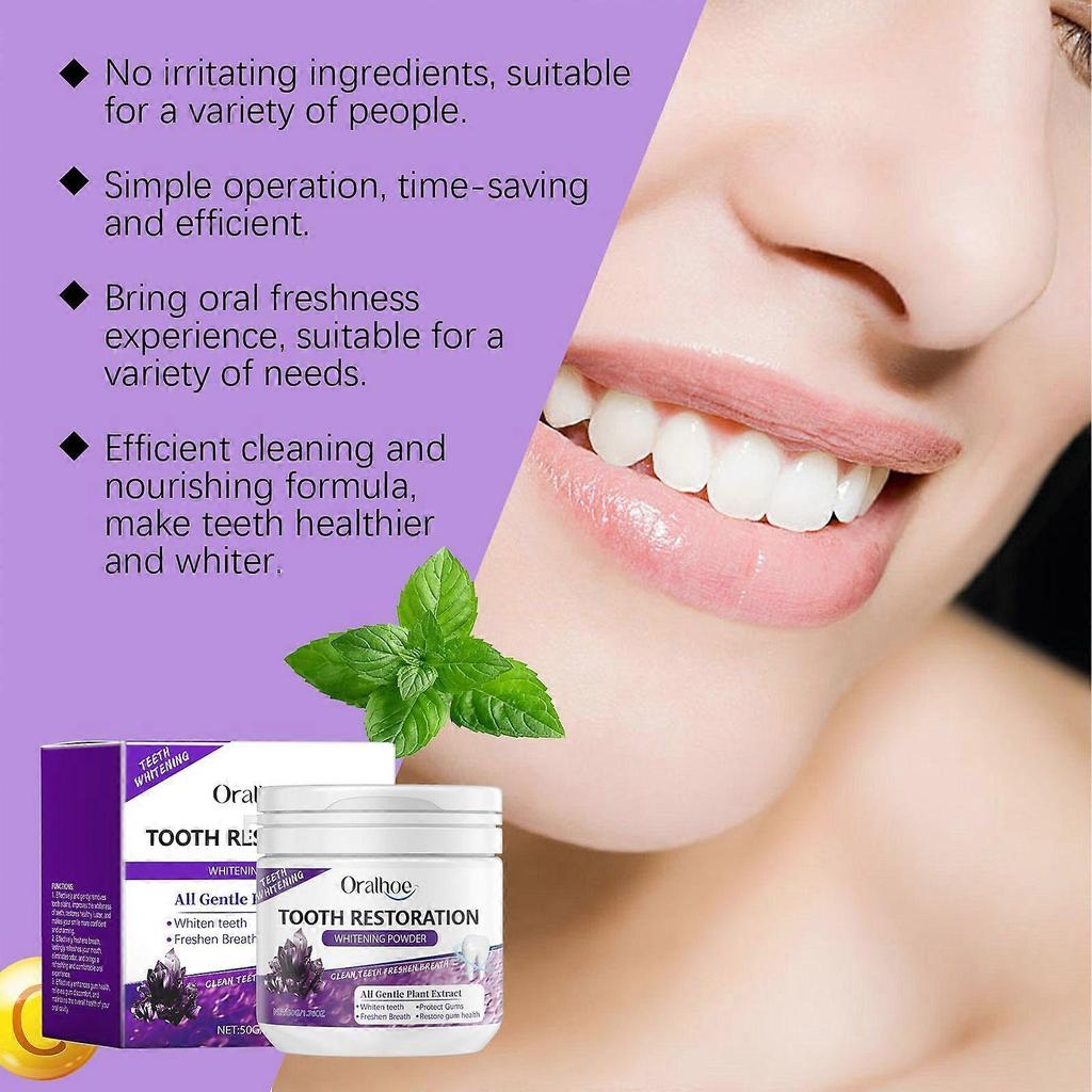 Oralhoe Polvere Sbiancante Viola Menta Fresca Pulita Per Denti, Rimuove Macchie, Rinfresca l'Alito