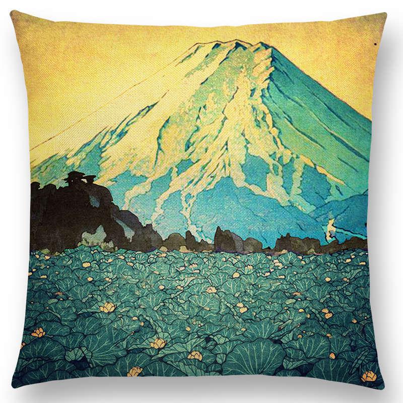 Mount Fuji Spring Pillow Cover Landscape Painting Cushion Cover Four Seasons Nature Scenery Fuji Mountains Sofa Pillow Case