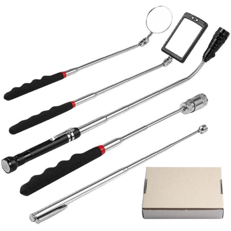 

Телескопический инструмент, светодиодное магнитное инспекционное зеркало, телескопическая ручка, вращающаяся на 360° для дополнительного наблюдения 5Pcs чёрный/серебряный