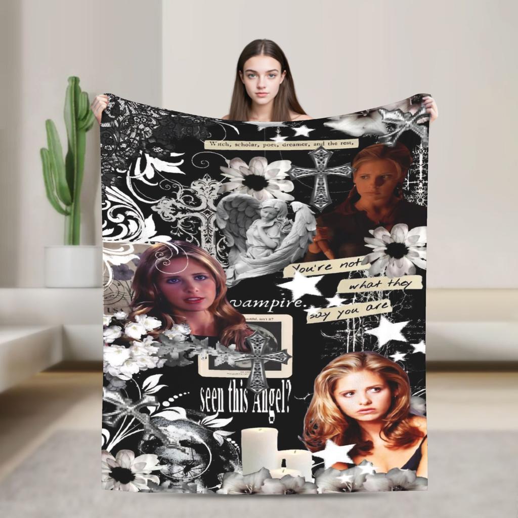 Buffy The Vampire Slayer Blanket Flannel Horror Movie Lightweight Thin Throw Blanket For Airplane Travel Bedroom Quilt