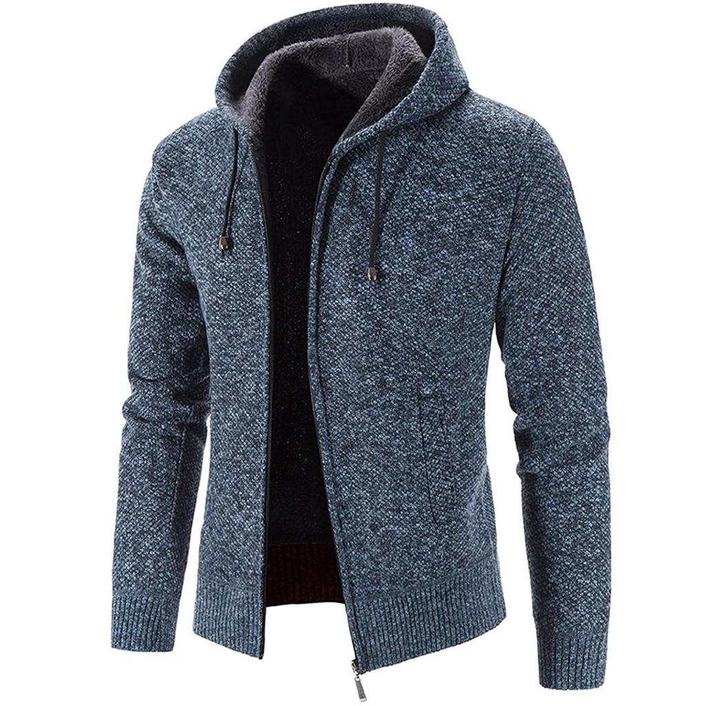 Men's Fashion Leisure Long Sleeve Warm Solid Color Hooded Jackets Tops