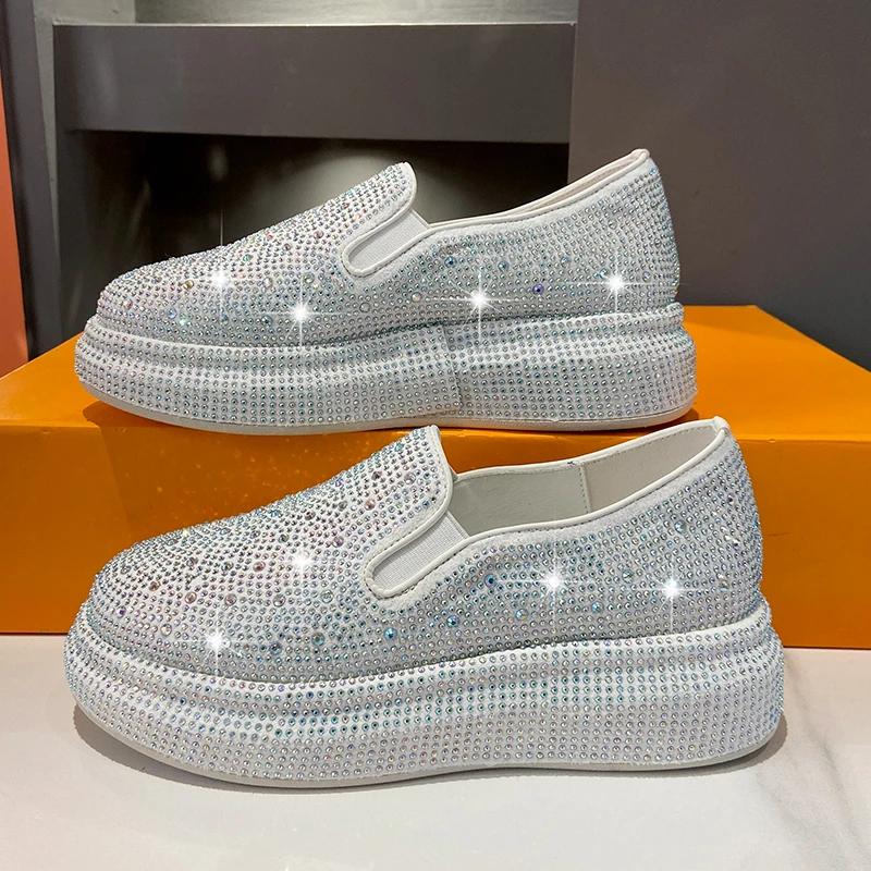 Women Casual Shoes  New Trend Thick Bottom Breathable Sneakers Women's Sports Shoe Rhinestone Flat White Platform Size 35-40