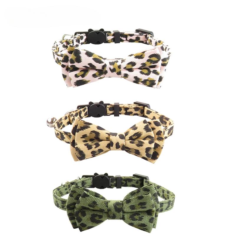 Pet Neck Decoration Leopard Pattern Pet Collar Cat Collar with Bell Cat Neck Ring Adjustable Anti-choking