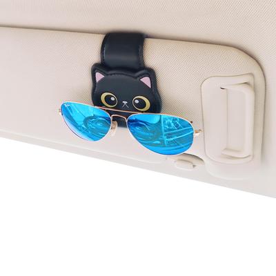Cute Sunglasses Holder Car Eyeglass Holder Magnetic Leather Sunglasses Clip Ticket Card Clip Car Storage Easy Installation (A)