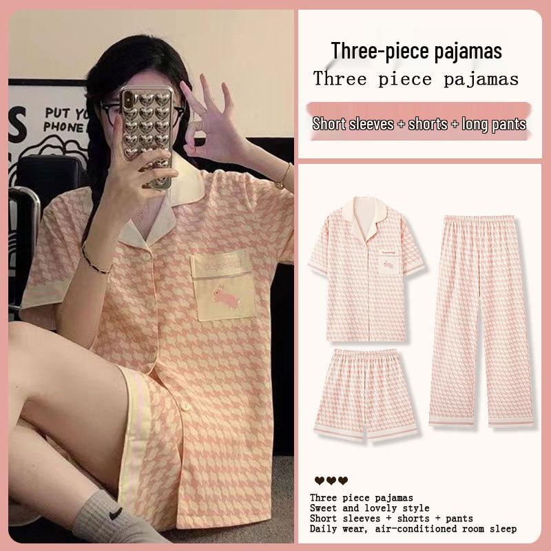 Summer Fashion Pajamas: Women's Short Sleeve Three-Piece Set with Cartoon Pacha Dog Design, Suitable for Home or Outdoors
