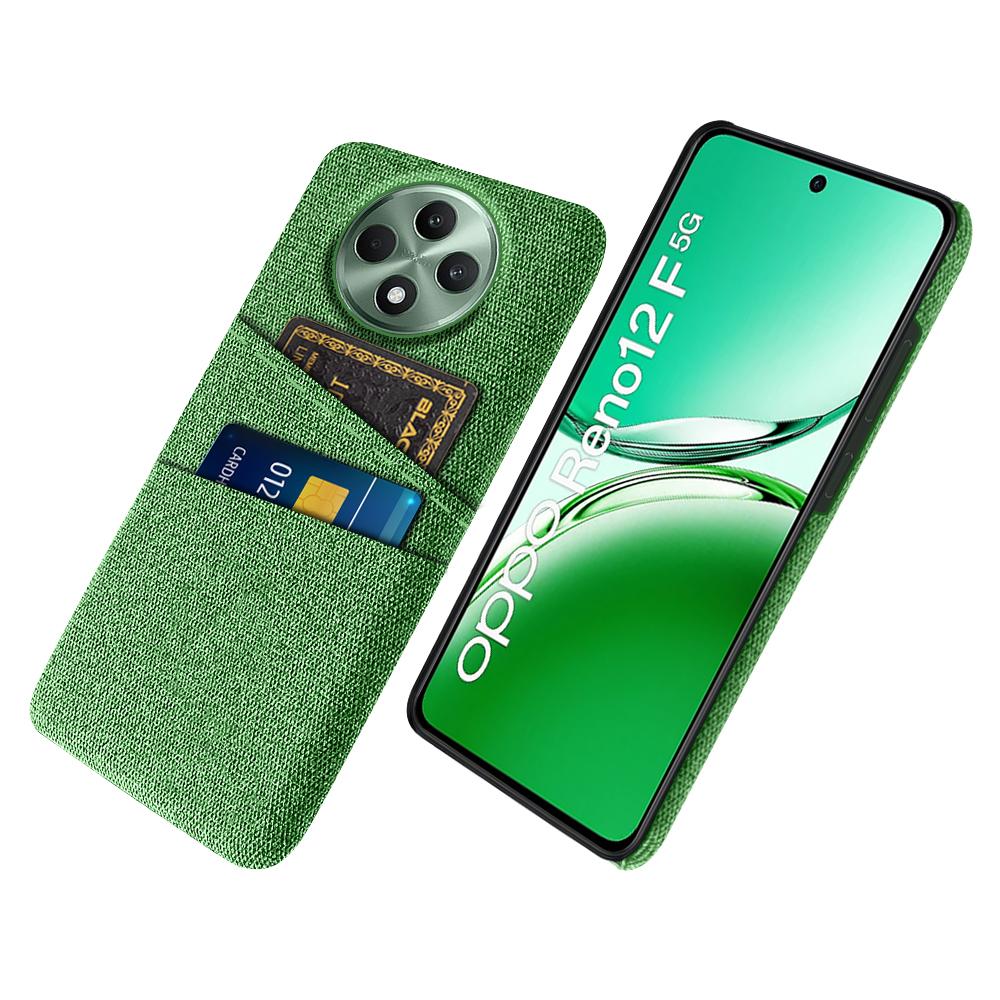 

Для Oppo Reno12 F 5G Чехол Ткань+Твердый ПК Чехол для телефона с двойными слотами для карт Green