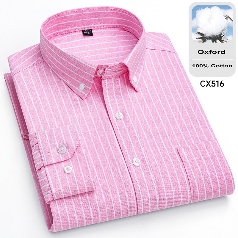 New 100% Cotton Oxford Mens Striped Plaid Shirts Long sleeve Male Business Casual High Quality Formal Shirt For Men Social Shirt