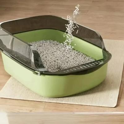 Caixa de areia para gatos aberta, espessamento, caixa de areia para gatinhos, semi-fechada, lateral alta, à prova de respingos, bacias para animais de estimação com pá de areia, suprimentos para gatos