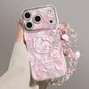 Pink cat mobile phone case is suitable for iPhone17pm spring new 16pro cute 15 flash feather yarn 14 sets