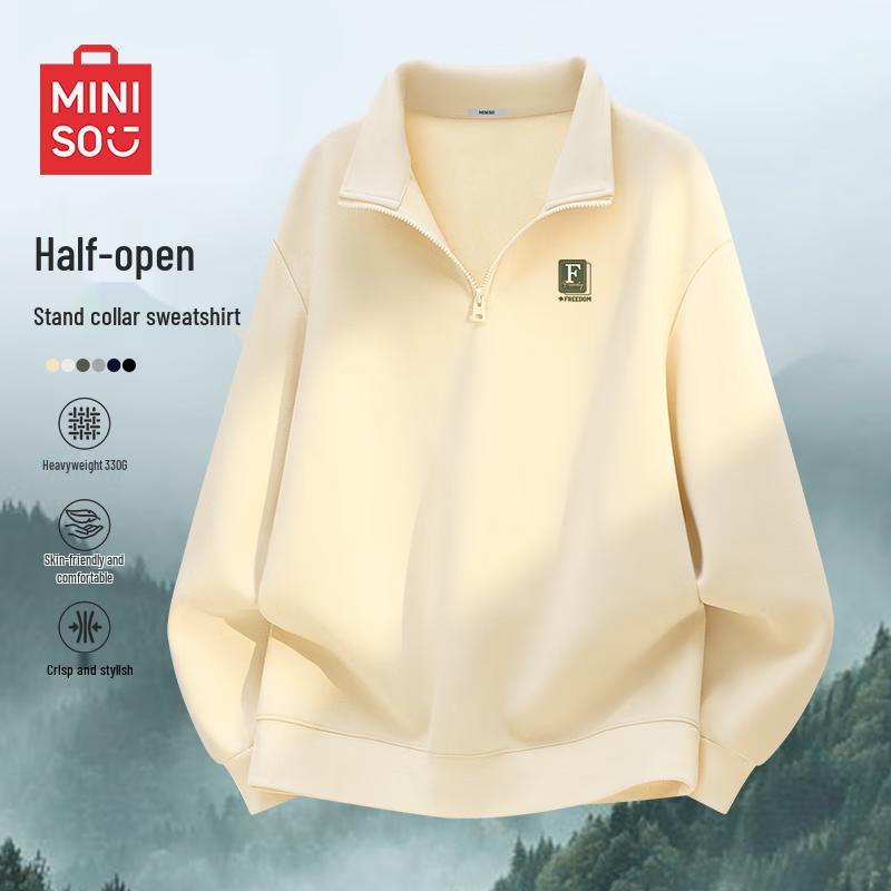 

MINISO Men s Fleece-Lined Half-Zip Stand Collar Sweatshirt 3XL