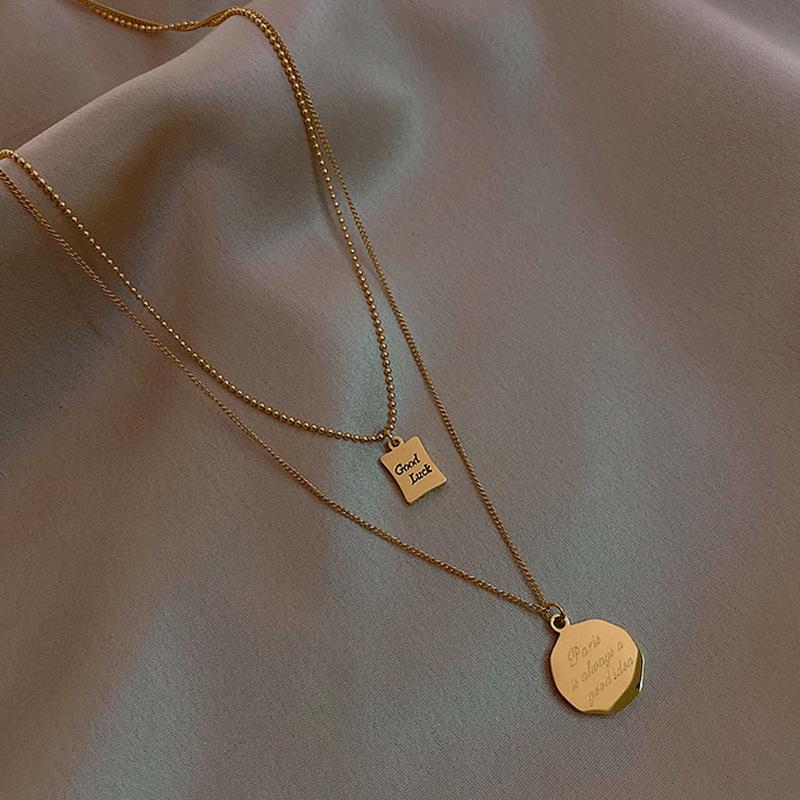 Titanium Steel Gold Brick Necklace for Women - Luxury 2025 Style, High-End Sweater and Collarbone Chain, Non-Fading.