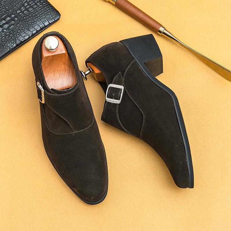 Men's shoes large size 46 leather shoes fashion platform casual leather shoes hairstylist trend retro high heel pointed leather shoes